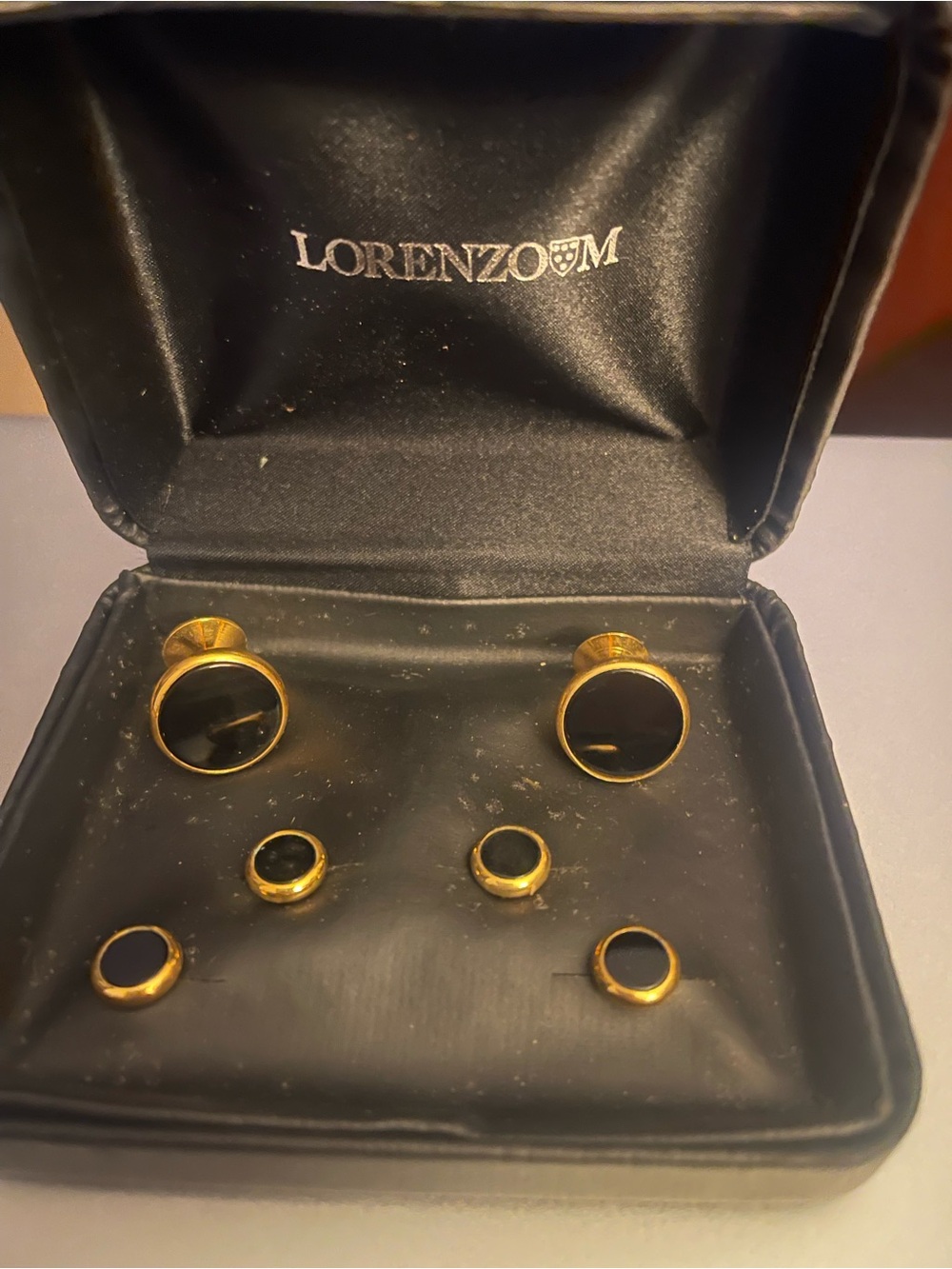 Lorenzo Uomo Gold-Tone Black Onyx Cufflinks and Stud Set